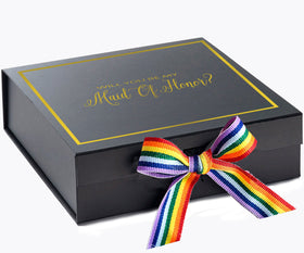 Will You Be My maid of honor? Proposal Box black -  Border - Rainbow Ribbon