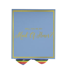 Will You Be My maid of honor? Proposal Box light blue -  Border - Rainbow Ribbon