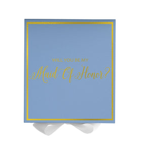 Will You Be My maid of honor? Proposal Box Light Blue w/ white Bow-  Border