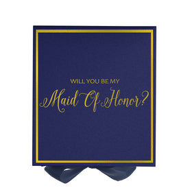 Will You Be My maid of honor? Proposal Box Navy -  Border