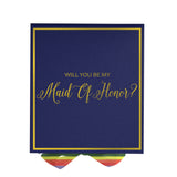 Will You Be My maid of honor? Proposal Box Navy -  Border - Rainbow Ribbon