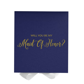 Will You Be My maid of honor? Proposal Box Navy w/ White Bow - No Border