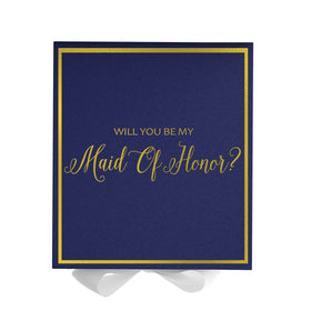 Will You Be My maid of honor? Proposal Box Navy w/ White Bow -  Border