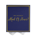 Will You Be My maid of honor? Proposal Box Navy w/ White Bow -  Border