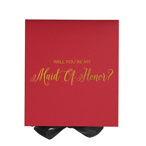 Will You Be My maid of honor? Proposal Box Red w/ black ribbon - No Border