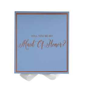 Will You Be My maid of honor? Proposal Box Light Blue w/ white Bow-  Border