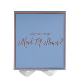 Will You Be My maid of honor? Proposal Box Light Blue w/ white Bow-  Border