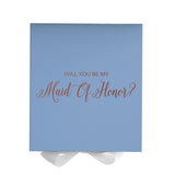 Will You Be My maid of honor? Proposal Box Light Blue w/ white Bow- No Border