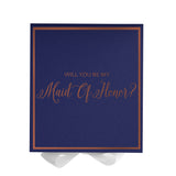 Will You Be My maid of honor? Proposal Box Navy w/ White Bow -  Border