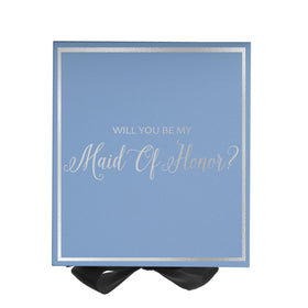 Will You Be My maid of honor? Proposal Box Light Blue w/ Black Bow-  Border