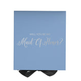 Will You Be My maid of honor? Proposal Box Light Blue w/ Black Bow- No Border