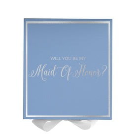 Will You Be My maid of honor? Proposal Box Light Blue w/ white Bow-  Border