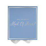 Will You Be My maid of honor? Proposal Box Light Blue w/ white Bow-  Border