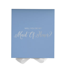 Will You Be My maid of honor? Proposal Box Light Blue w/ white Bow- No Border