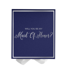 Will You Be My maid of honor? Proposal Box Navy w/ White Bow -  Border