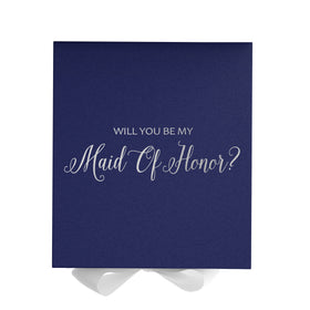 Will You Be My maid of honor? Proposal Box Navy w/ White Bow - No Border