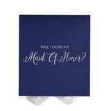 Will You Be My maid of honor? Proposal Box Navy w/ White Bow - No Border