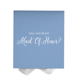 Will You Be My maid of honor? Proposal Box Light Blue w/ white Bow- No Border