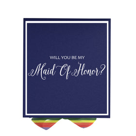 Will You Be My maid of honor? Proposal Box Navy -  Border - Rainbow Ribbon