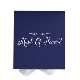 Will You Be My maid of honor? Proposal Box Navy w/ White Bow - No Border