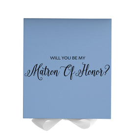 Will You Be My Matron of Honor? Proposal Box Light Blue w/ white Bow- No Border