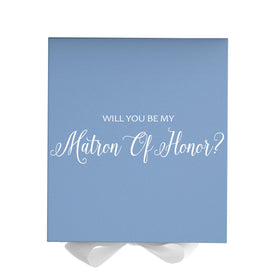 Will You Be My Matron of Honor? Proposal Box Light Blue w/ white Bow- No Border