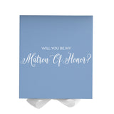 Will You Be My Matron of Honor? Proposal Box Light Blue w/ white Bow- No Border