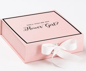 Will You Be My Flower Girl? Proposal Box Pink w/ White Bow -  Border