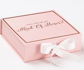 Will You Be My maid of honor? Proposal Box Pink w/ White Bow -  Border