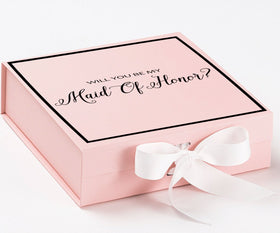 Will You Be My maid of honor? Proposal Box Pink w/ White Bow -  Border