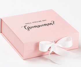 Will You Be My groomswoman? Proposal Box Pink w/ White Bow - No Border