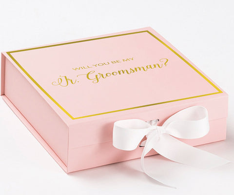 Will You Be My jr groomsman? Proposal Box Pink w/ White Bow -  Border