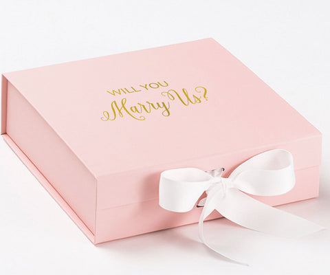 Will You Marry Us?? Proposal Box Pink w/ White Bow - No Border