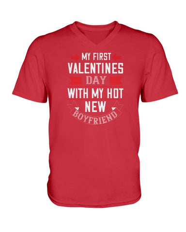 My First Valentine with My Boyfriend Ladies HD V Neck T