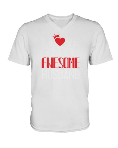 I Love My Awesome Husband Ladies  V Neck T