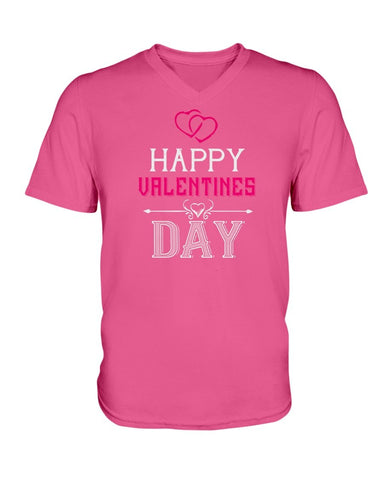 Happy Valentines Day with fancy hearts Ladies HD V Neck T