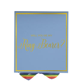 Will You Be My Ring Bearer? Proposal Box light blue -  Border - Rainbow Ribbon