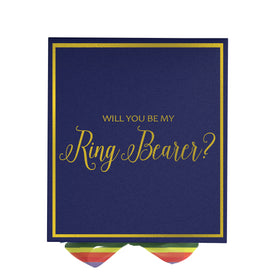 Will You Be My Ring Bearer? Proposal Box Navy -  Border - Rainbow Ribbon