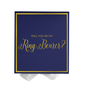 Will You Be My Ring Bearer? Proposal Box Navy w/ White Bow -  Border