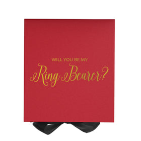 Will You Be My Ring Bearer? Proposal Box Red w/ Black Ribbon - No Border