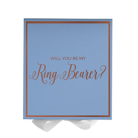 Will You Be My Ring Bearer? Proposal Box Light Blue w/ white Bow-  Border