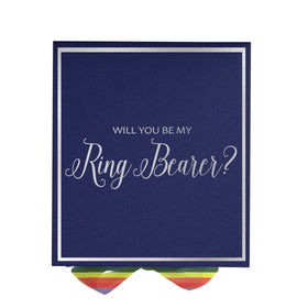 Will You Be My Ring Bearer? Proposal Box Navy -  Border - Rainbow Ribbon