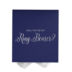 Will You Be My Ring Bearer? Proposal Box Navy w/ White Bow - No Border