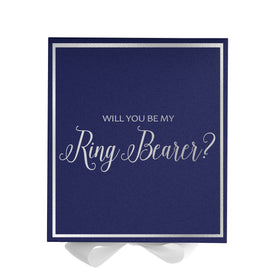 Will You Be My Ring Bearer? Proposal Box Navy w/ White Bow -  Border