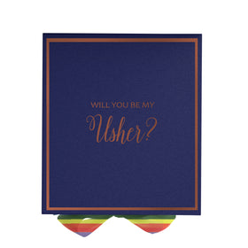 Will You Be My Usher? Proposal Box Navy -  Border - Rainbow Ribbon