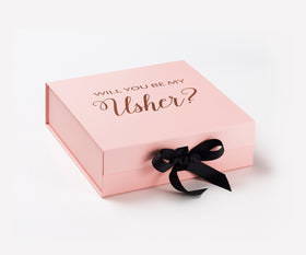 Will You Be My Usher? Proposal Box Pink w/ Black Bow - No Border