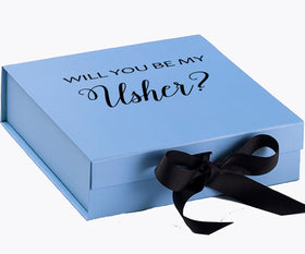 Will You Be My Usher? Proposal Box Light Blue w/ Black Bow- No Border