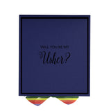 Will You Be My Usher? Proposal Box Navy -  Border - Rainbow Ribbon