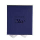 Will You Be My Usher? Proposal Box Navy w/ White Bow - No Border