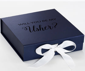 Will You Be My Usher? Proposal Box Navy w/ White Bow - No Border